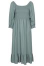 Khaki Cadiz Shirred Long Sleeved Midi Dress, Image 1 of 3