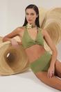 Green Ruched Halterneck Triangle Bikini Top, Image 1 of 2