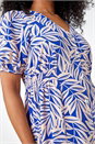Blue Petite Leaf Print Button Midi Dress, Image 5 of 5