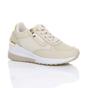Beige Mid Wedge Heel Lace Up Gold Zip Trainers, Image 1 of 5