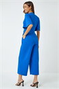 Royal Blue Angel Sleeve Cropped Wrap Jumpsuit, Image 4 of 6