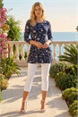 Navy  Floral Print Pocket Swing Stretch Top , Image 2 of 4