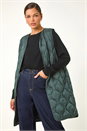 Forest Green Quilted Collarless Button Detail Gilet, Image 2 of 6