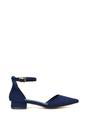 Navy XY LONDON Navy 'Jenny' Low Heel Flat Pointed Toe Ankle Strap Court Shoes, Image 1 of 5