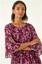 Wine Metallic Abstract Pleated Top, Image 4 of 5