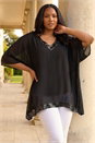 Black Curve Sequin Trim V-Neck Kaftan, Image 1 of 4