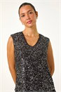 Black Sequin V-Neck Tunic Stretch Top, Image 4 of 5