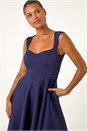 Navy  Asymmetric Flared Hem Midi Dress, Image 4 of 5