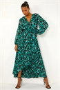 Abstract Print Tie Front Maxi Dress