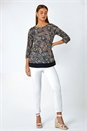 Navy  Paisley Print Chiffon Hem Top, Image 2 of 5