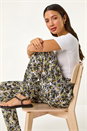 Black Abstract Print Harem Straight Trousers, Image 1 of 5