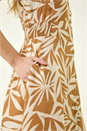Camel  Abstract Print Button Midi Dress, Image 5 of 5