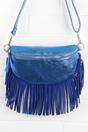 Blue Fringed Half Moon Leather Crossbody Bag, Image 1 of 2