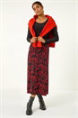 Red Leaf Print Stretch A Line Midi Skirt, Image 2 of 5