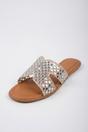 Beige Cordelia Mirrored Disc Embellished H Sandals, Image 2 of 5