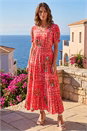 Red Petite Abstract Print Midi Dress, Image 1 of 4