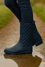 Navy Blue AJVANI Navy Blue Waterproof Wellingtons Quilted Ankle Boots Wellies, Image 2 of 6