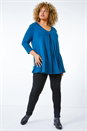 Teal Curve Pleat Front Stretch Top, Image 1 of 5