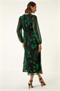 Green Floral Frill Chiffon Midi Dress, Image 3 of 5