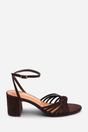 Dark Brown Blossy Knotted Block Heel Sandal With Ankle Strap, Image 2 of 6