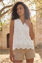Ivory  Cotton Broderie Hem Top, Image 3 of 4