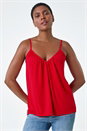 Red Gathered V-Neck Stretch Vest Top, Image 4 of 5