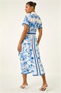Blue Floral Border Print Collared Shirt Dress, Image 3 of 5