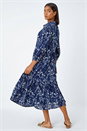 Navy  Floral Print Midi Shirt Dress, Image 3 of 5