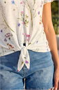 Ivory  Floral Print Tie Front Top, Image 4 of 4
