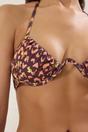 Multi WOVCOR Multi Leopard Print V Wire Padded Balconette Bikini Top with Halterneck, Image 4 of 5