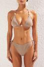 Bronze WOVCOR Bronze Triangle Bikini Set with Bead Detail and Tie Side Bottom, Image 3 of 4