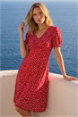 Red Spot Print Gathered Stretch Dress, Image 1 of 4