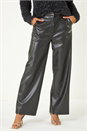 Black Faux Leather Wide Leg Trouser, Image 4 of 6