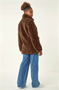 Chocolate Curly Soft Borg Coat, Image 4 of 6
