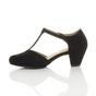 Black Mid Heel Comfort T-Bar Brogue 2 Part Heels, Image 3 of 6