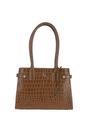 Tan Two Section Croc Print Real Leather Tote Bag, Image 1 of 3