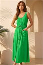 Green Buttoned Tie Waist Midi Dress, Image 2 of 4