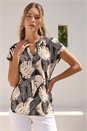 Stone Textured Leaf Print V-Neck Stretch Top, Image 2 of 4