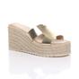 Gold AJVANI Gold High Wedge Platform Mule Sandals Espadrilles, Image 1 of 4