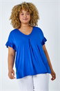 Royal Blue Curve Frill Sleeve V-Neck Top, Image 4 of 5