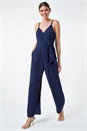 Navy  Tie Waist Pocket Detail Wrap Jumpsuit, Image 1 of 5