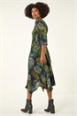 Green Floral Hanky Hem Stretch Midi Dress, Image 2 of 3