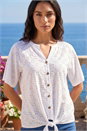 Ivory  Jacquard Broderie Tie Front Top, Image 2 of 4