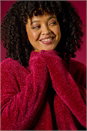 Red Curve Textured Chenille Knit Cardigan, Image 7 of 7