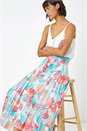 Turquoise Seashell Print Pleated Maxi Skirt, Image 1 of 5
