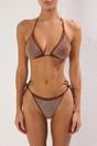 Brown WOVCOR Brown Micro Pattern Triangle Bikini Set with Tie Side Bottom and Halterneck, Image 2 of 4