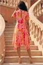 Orange Abstract Painted Floral Hanky Hem Dress, Image 3 of 4