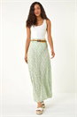 Sage Ditsy Floral Belted A line Maxi Skirt, Image 3 of 5
