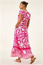 Pink Border Print Button Dress, Image 3 of 5