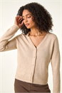 Natural Sparkly V-Neck Ribbed Cardigan, Image 1 of 6